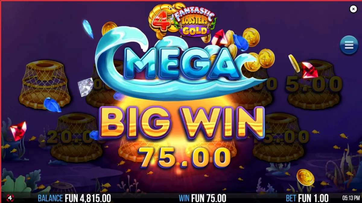 Interface do slot 4 Fantastic Lobsters Gold rodando em um smartphone moderno