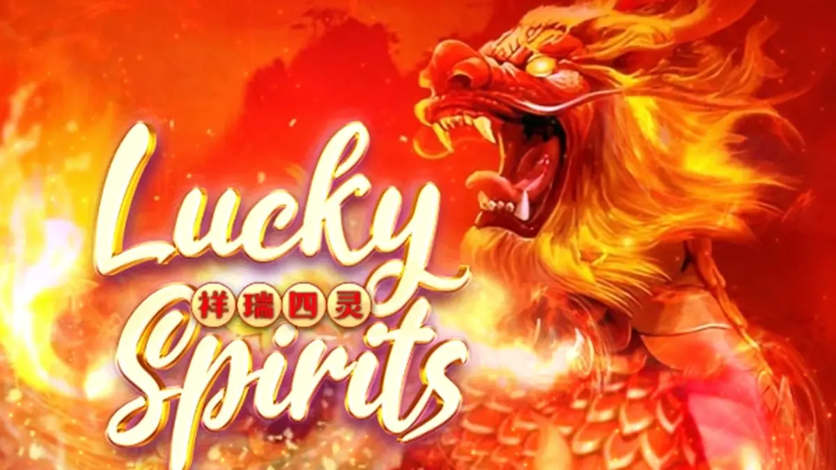 Interface do jogo de slot Lucky Spirits mostrando os cinco rolos e o design temático.