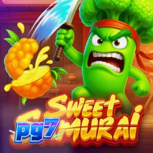 Interface do jogo Sweet Samurai com tema de dojo e frutas